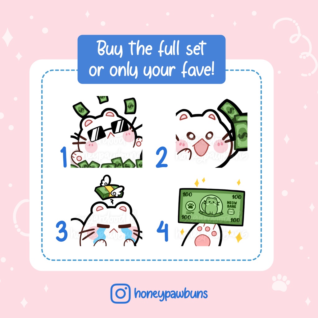 White Cat Money Twitch Emotes