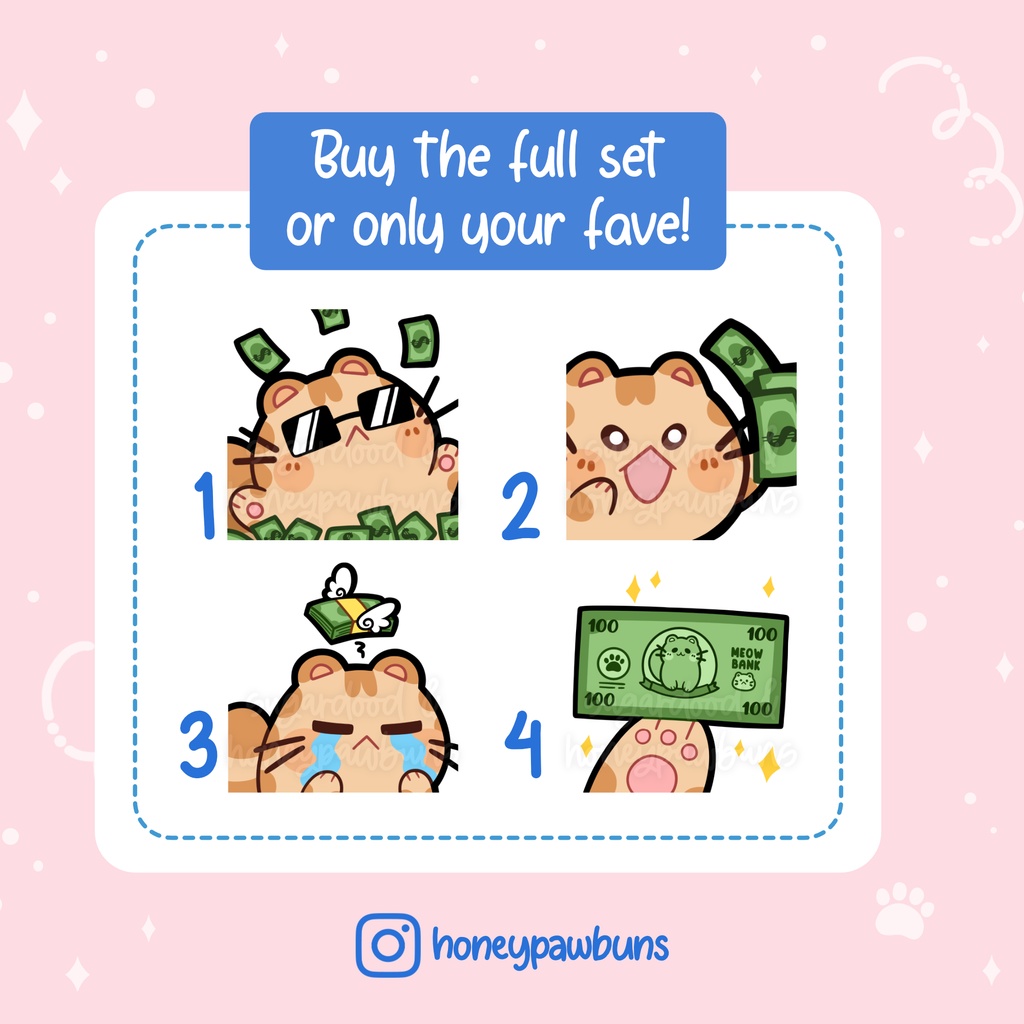 Orange Cat Twitch Emotes: Money and Dollar
