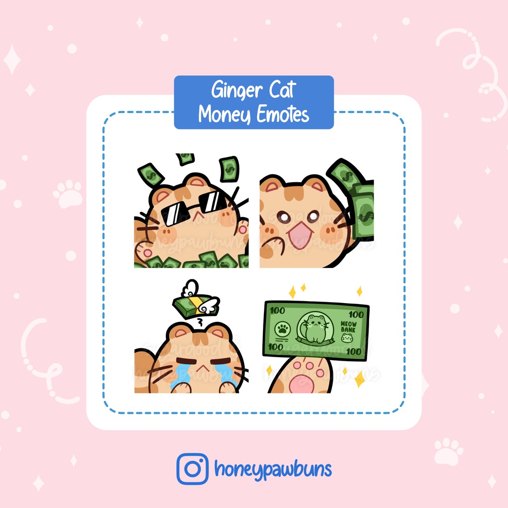 Orange Cat Twitch Emotes: Money and Dollar
