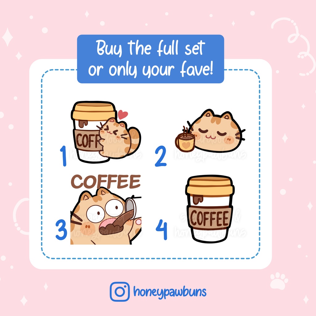 Orange Cat Twitch Emotes: Coffee Love Set