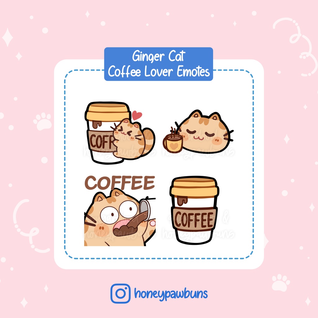 Orange Cat Twitch Emotes: Coffee Love Set