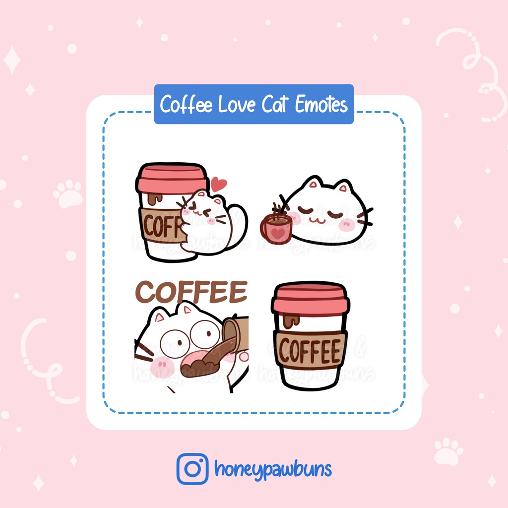 White Cat Twitch Emotes: Coffee Love Set