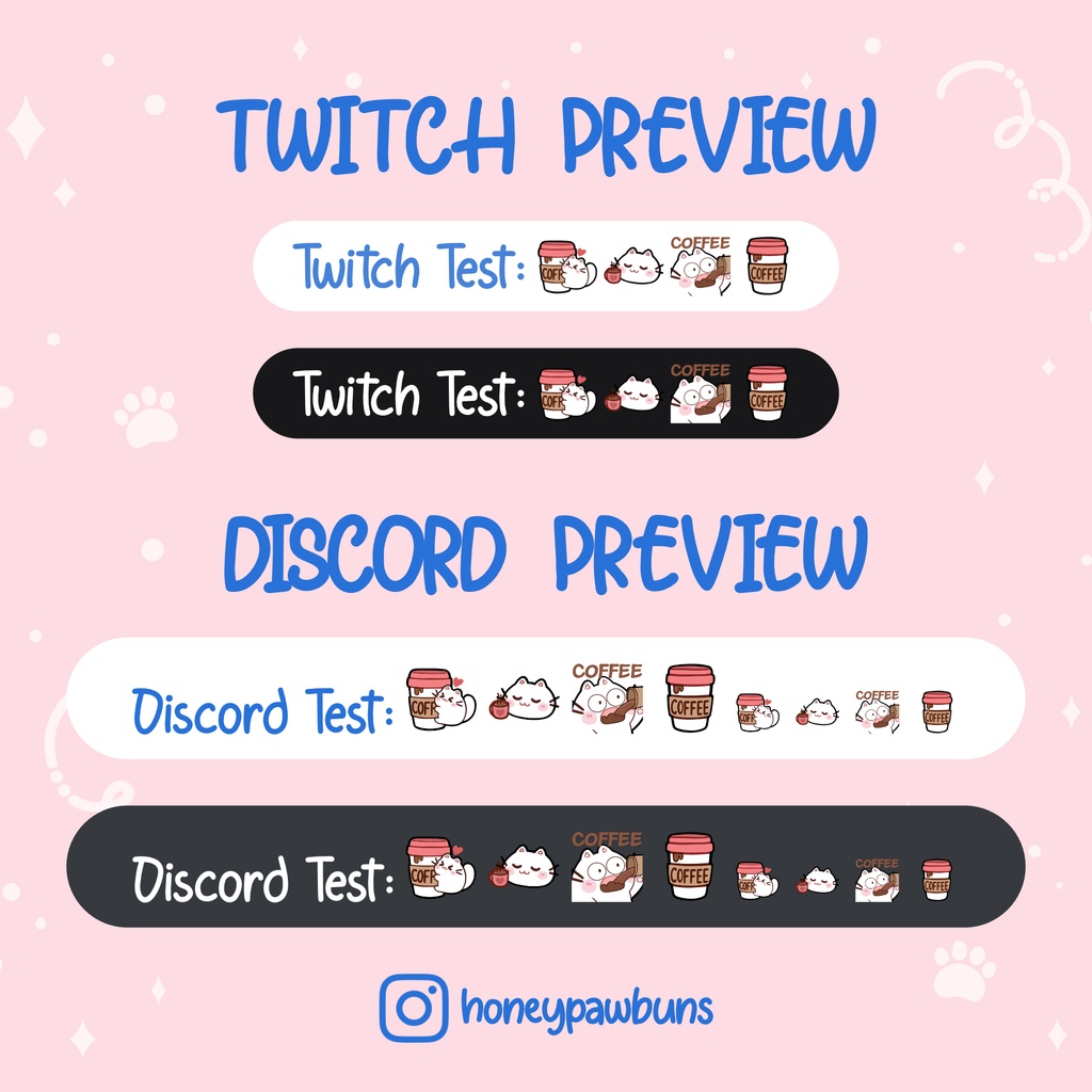 White Cat Twitch Emotes: Coffee Love Set