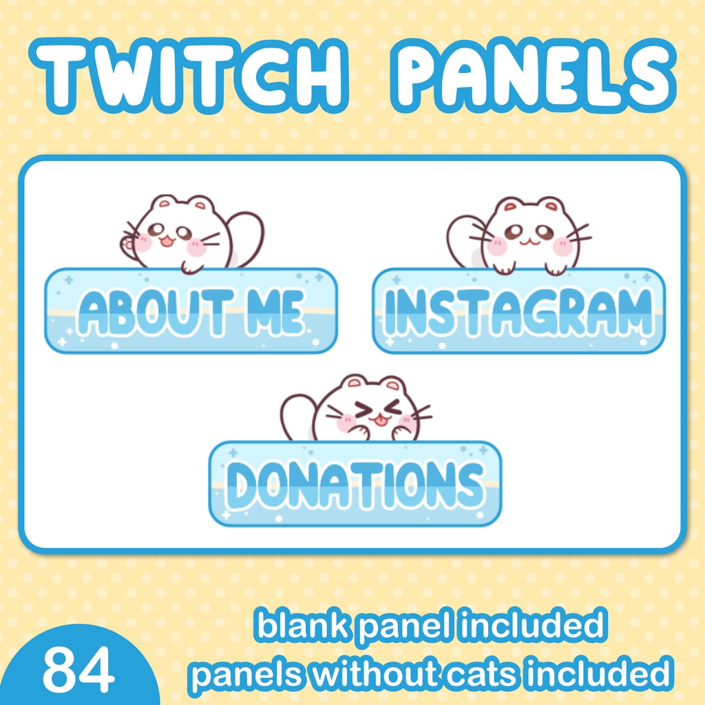 Twitch Panel Set Blue With White Cats