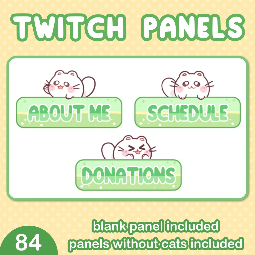 Twitch Panel Set Green With White Cats