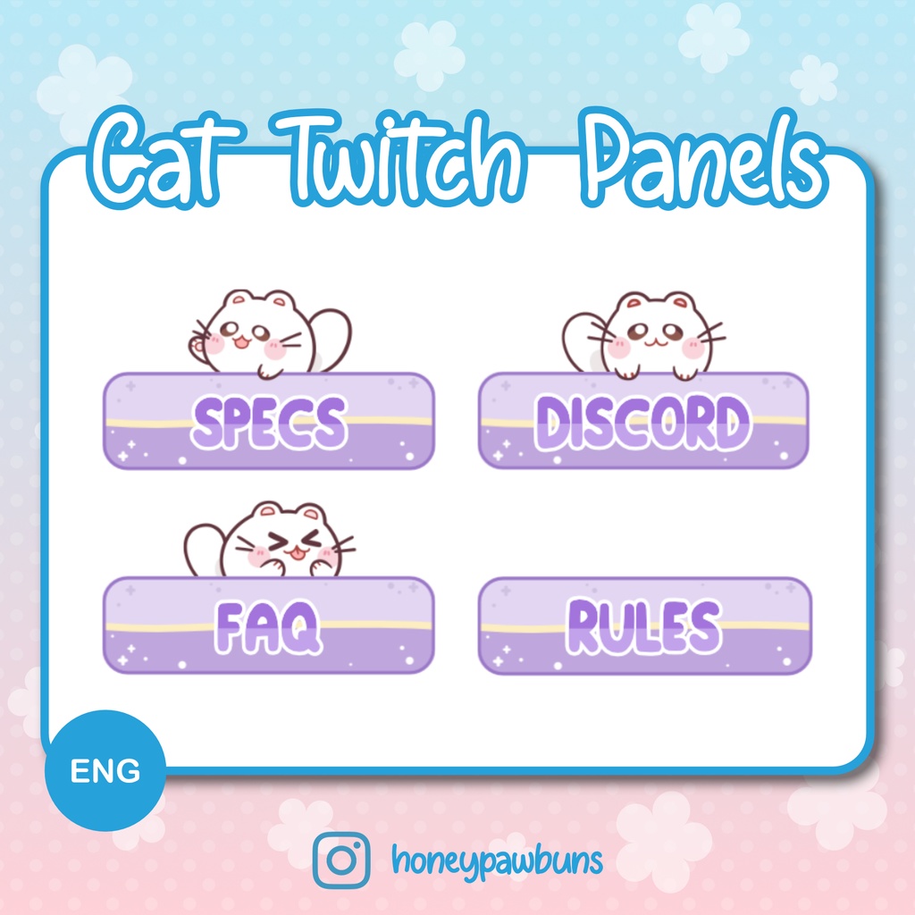 Twitch Panel Set Purple With White Cats