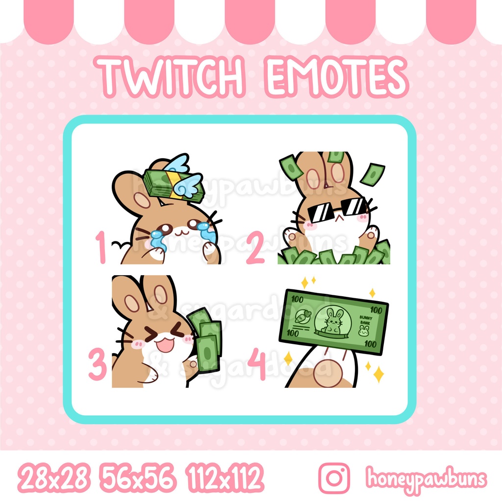 Twitch Money Emote Set And Single Emotes, Brown White Bunny