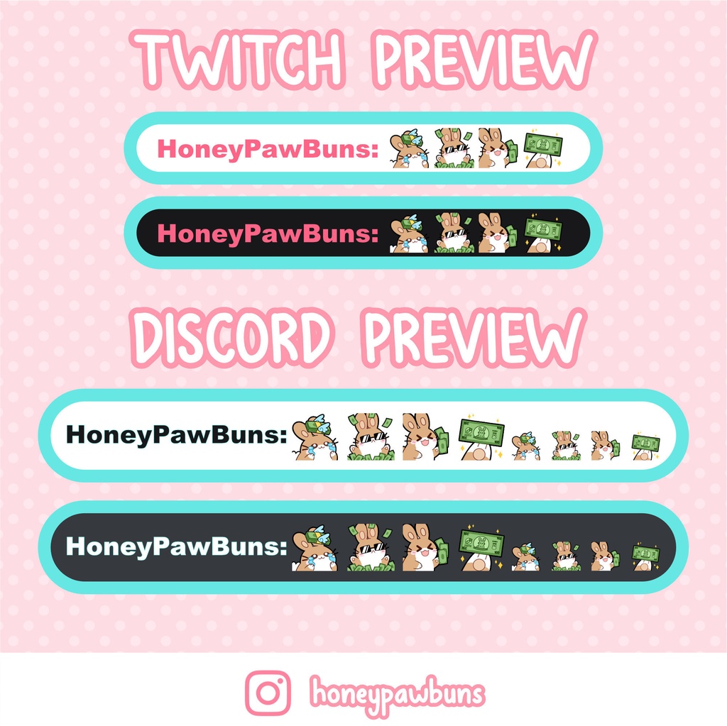 Twitch Money Emote Set And Single Emotes, Brown White Bunny