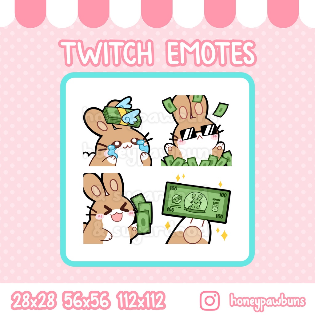 Twitch Money Emote Set And Single Emotes, Brown White Bunny