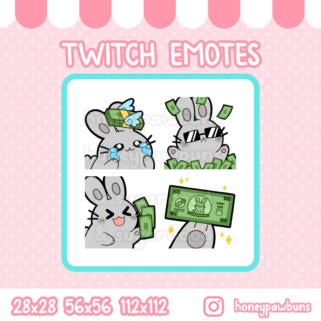 Twitch Money Emote Set And Single Emotes, Grey Bunny