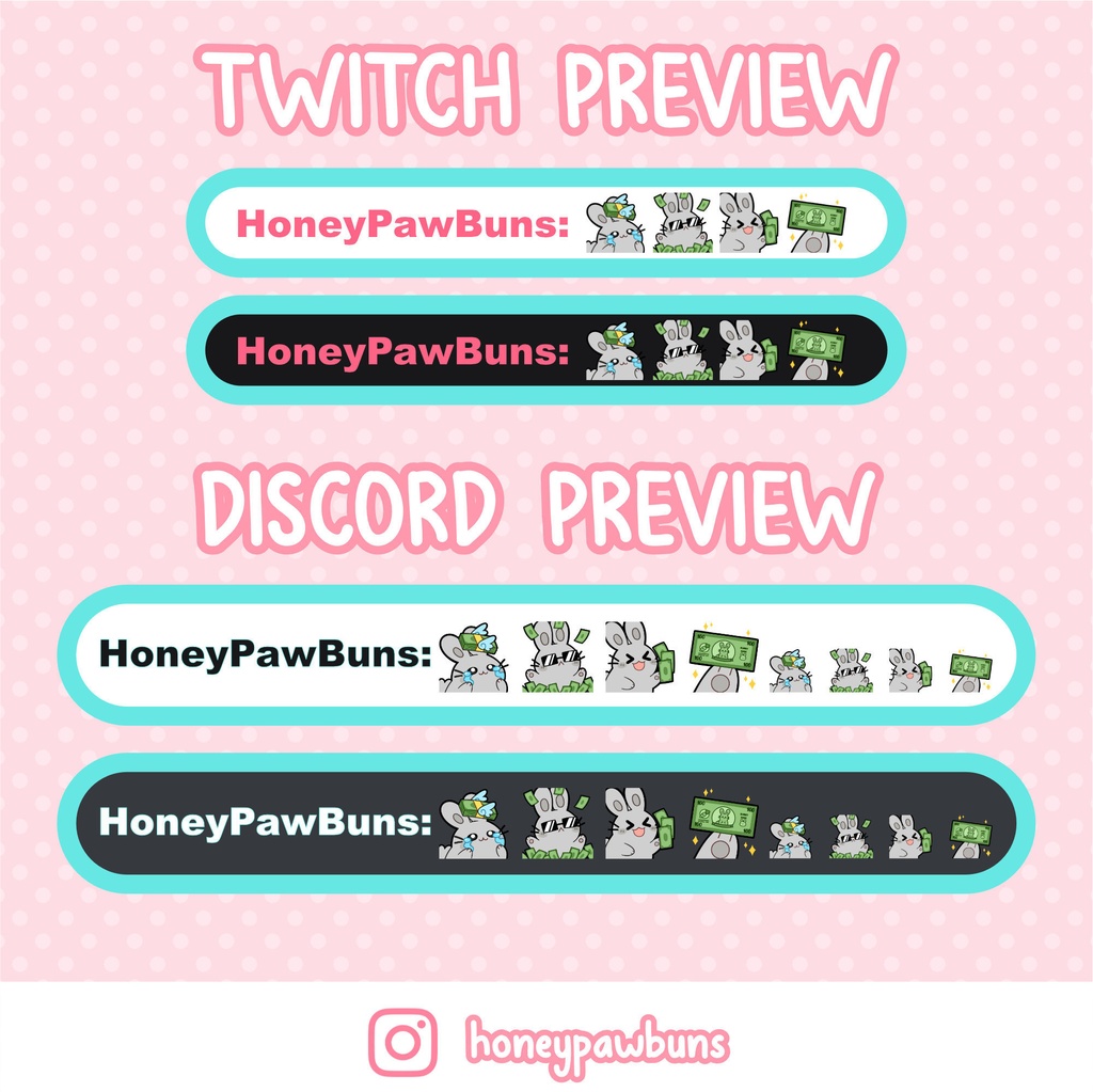 Twitch Money Emote Set And Single Emotes, Grey Bunny