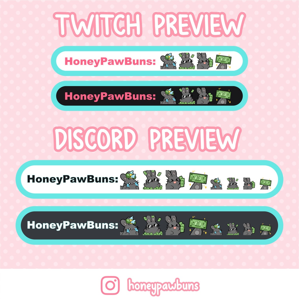 Twitch Money Emote Set And Single Emotes, Black Bunny
