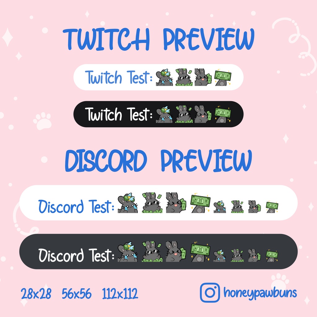 Black Bunny Money Twitch Emotes: Broke, Cash Shower, Take My Money ,Dollar