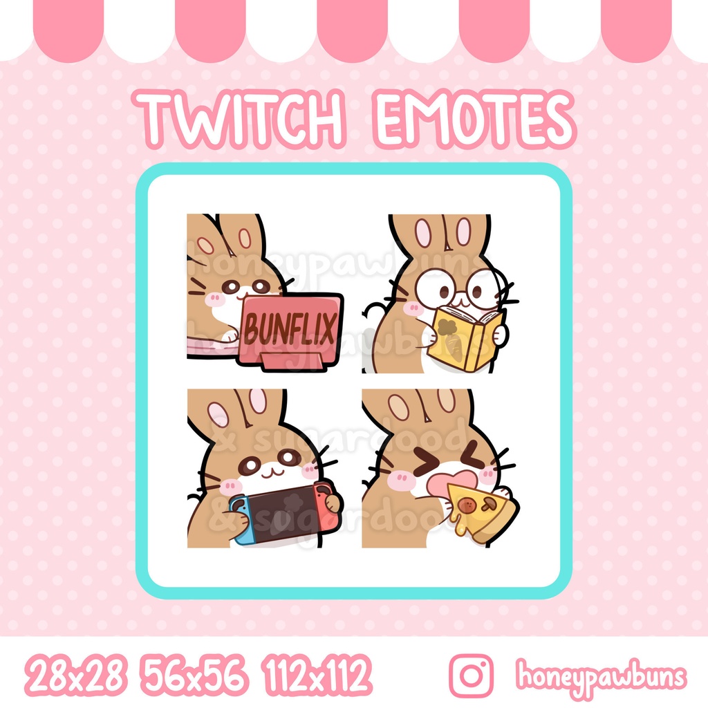 Lazy Day Twitch Emote Set And Single Emotes, Brown White Bunny