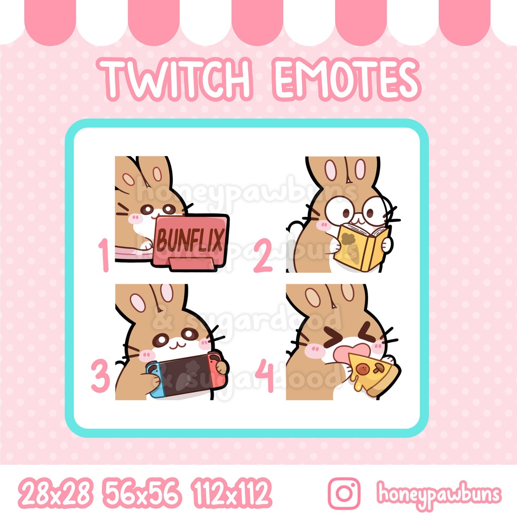 Lazy Day Twitch Emote Set And Single Emotes, Brown White Bunny