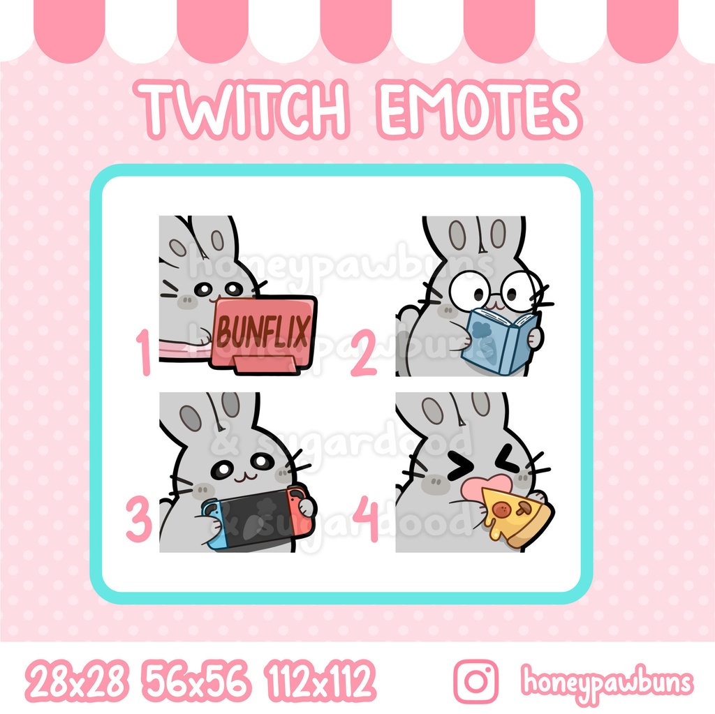 Lazy Day Twitch Emote Set And Single Emotes, Grey Bunny