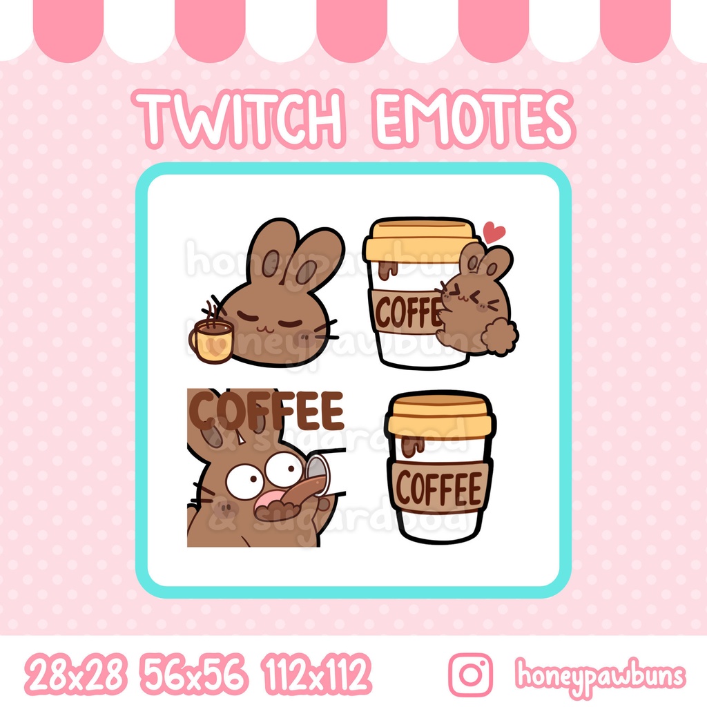 Coffee Twitch Emote Set And Single Emotes, Brown Bunny