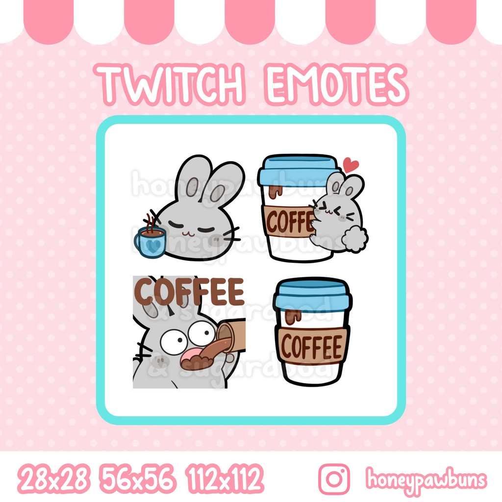 Coffee Twitch Emote Set And Single Emotes, Grey Bunny