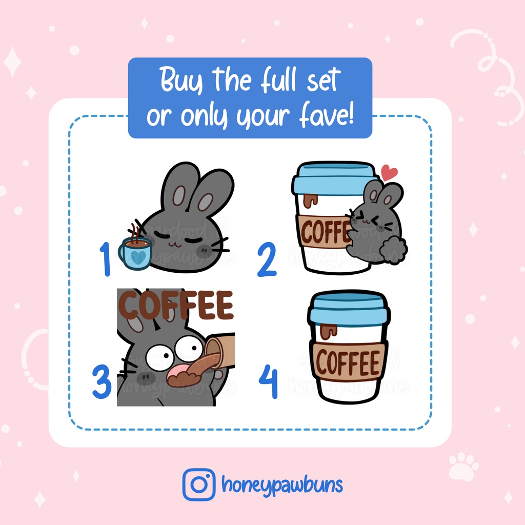 Black Bunny Twitch Emotes: Coffe Lover and Coffee Cups