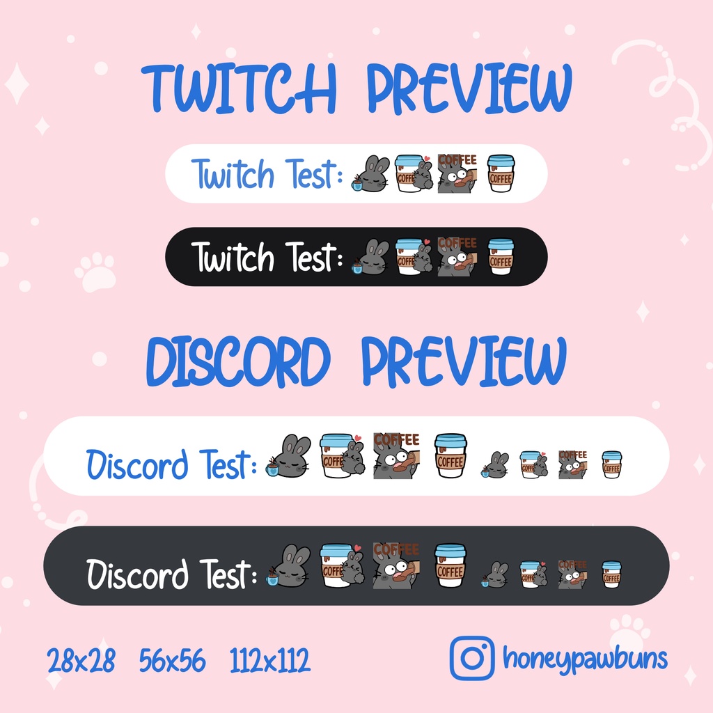 Black Bunny Twitch Emotes: Coffe Lover and Coffee Cups