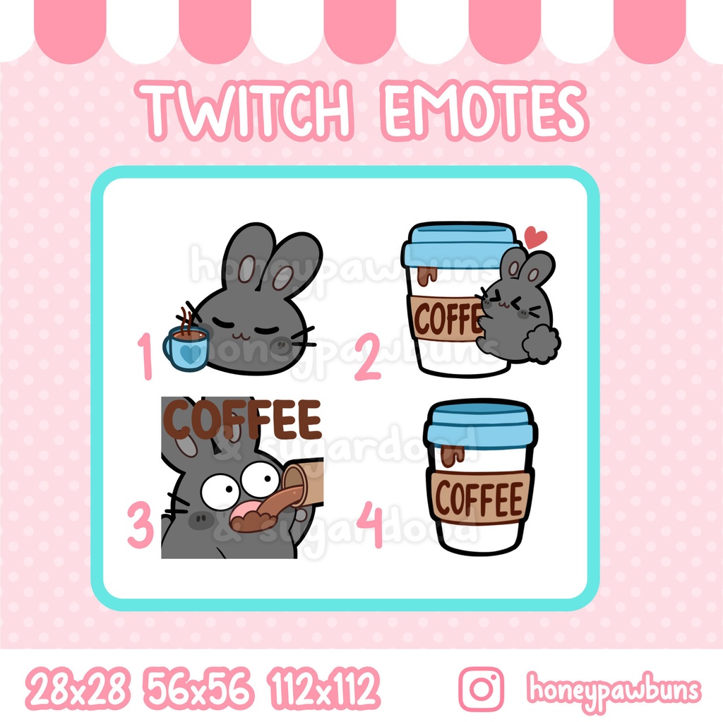 Coffee Twitch Emote Set And Single Emotes, Black Bunny