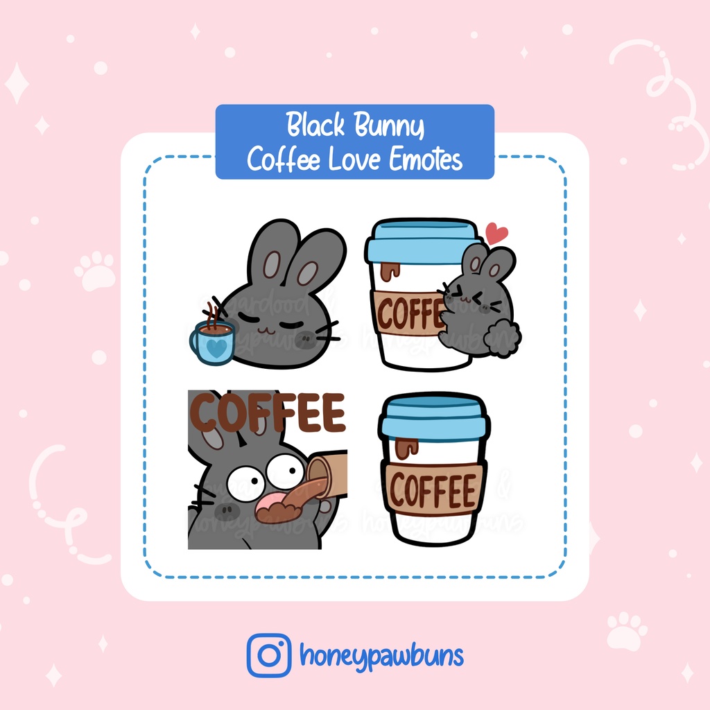 Black Bunny Twitch Emotes: Coffe Lover and Coffee Cups