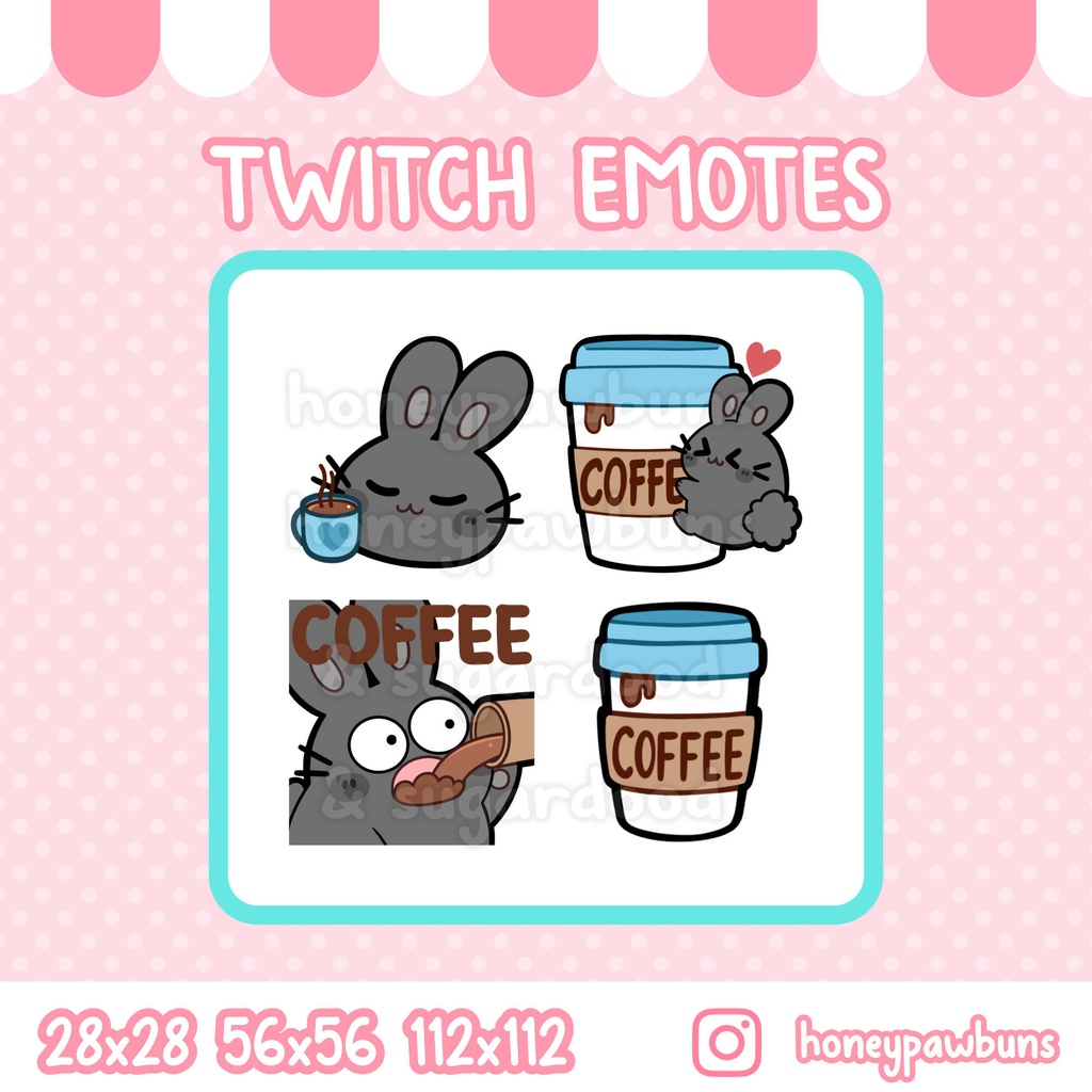 Coffee Twitch Emote Set And Single Emotes, Black Bunny
