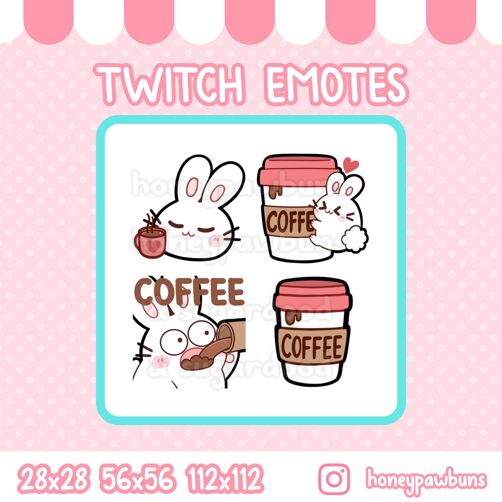 Coffee Twitch Emote Set And Single Emotes, White Bunny