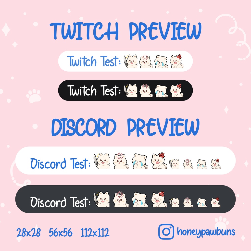 White Dog Twitch Emotes: Knife, Load, Cry, Angry