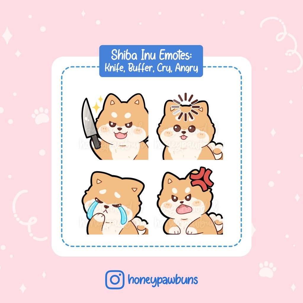 Shiba Inu Twitch Emotes: Knife, Load, Cry, Angry