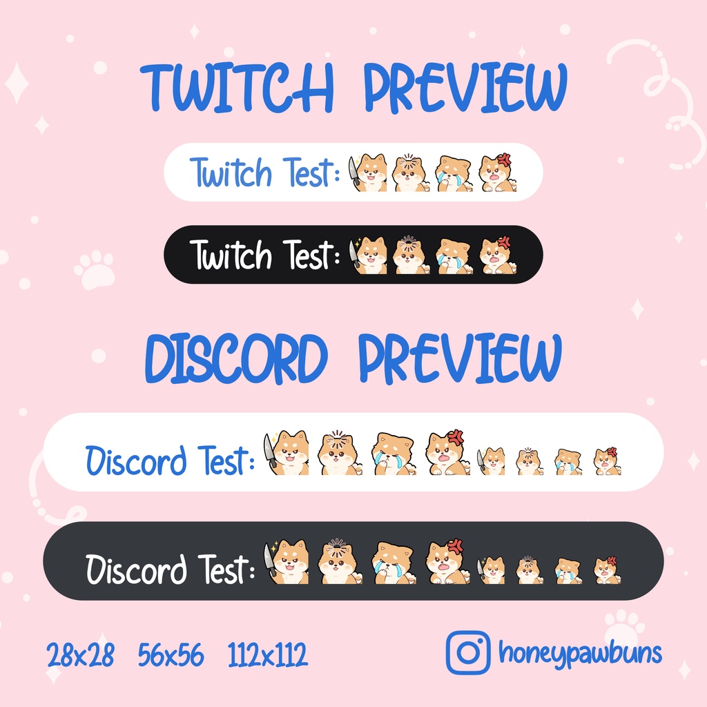 Shiba Inu Twitch Emotes: Knife, Load, Cry, Angry