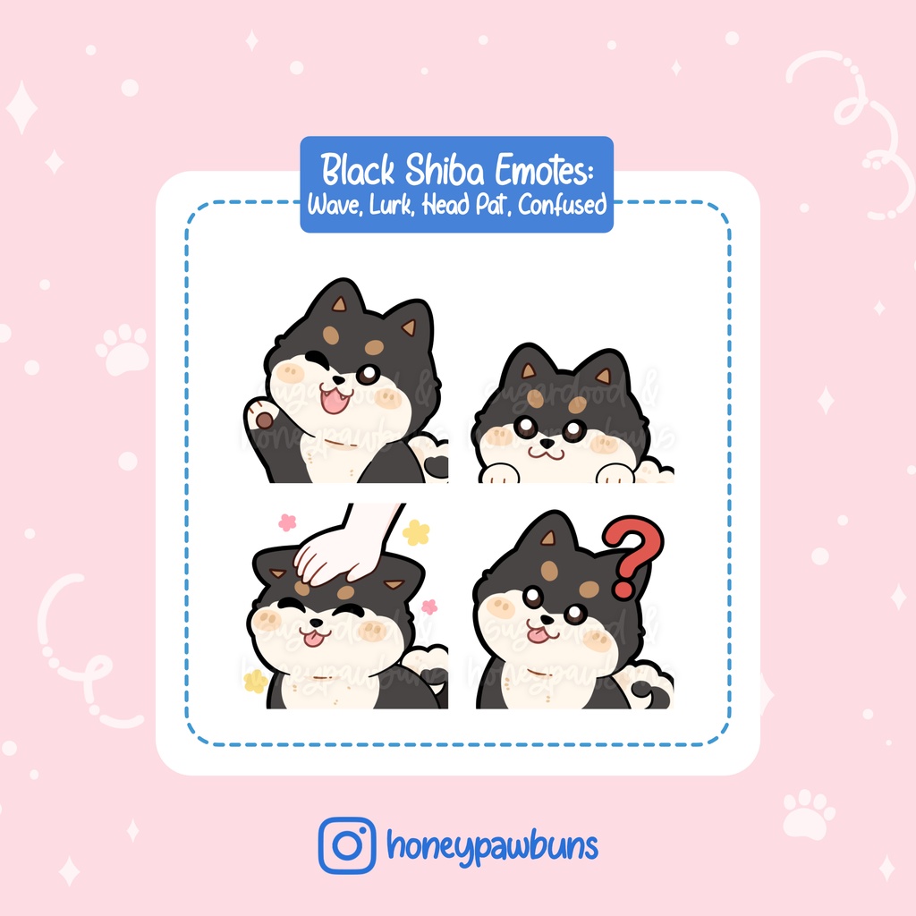 Black Shiba Inu Twitch Emotes: Wave, Lurk, Head Pat, Confused