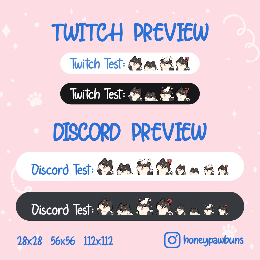 Black Shiba Inu Twitch Emotes: Wave, Lurk, Head Pat, Confused