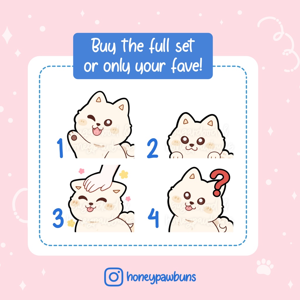 White Dog Twitch Emotes: Wave, Lurk, Head Pat, Confused