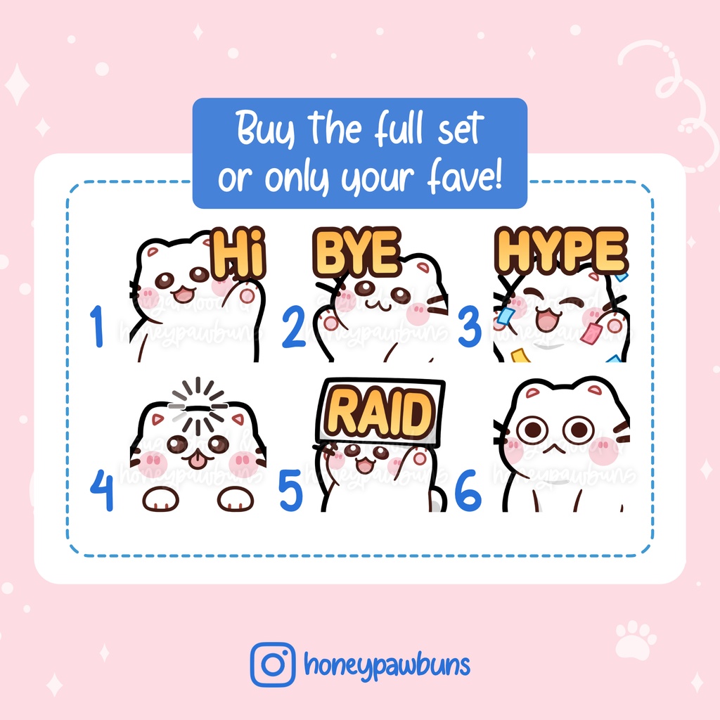 Cat Twitch Emotes: Hi, Bye, Hype, Buffer, Raid, Stare