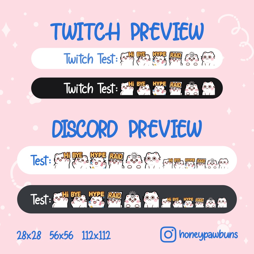 Cat Twitch Emotes: Hi, Bye, Hype, Buffer, Raid, Stare