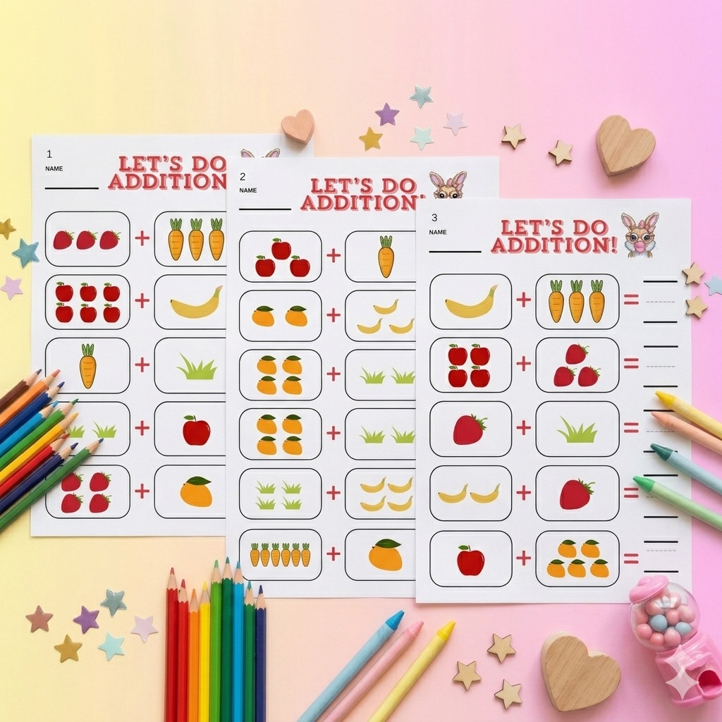 うさぎさんと楽しく学ぼう!はじめての「たし算」ワークシート|