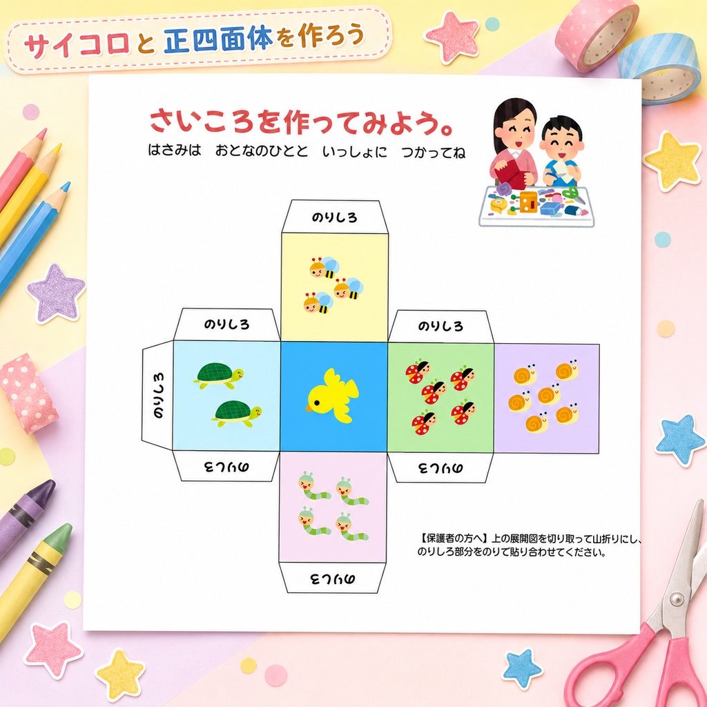 【幼児工作】3〜5歳向けサイコロ・正四面体づくり