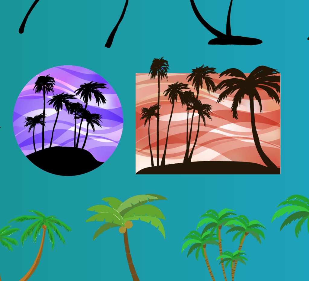 ヤシの木のシルエット・カラー22セット 南国のイメージイラスト素材 高解像度png or ai(ベクター)