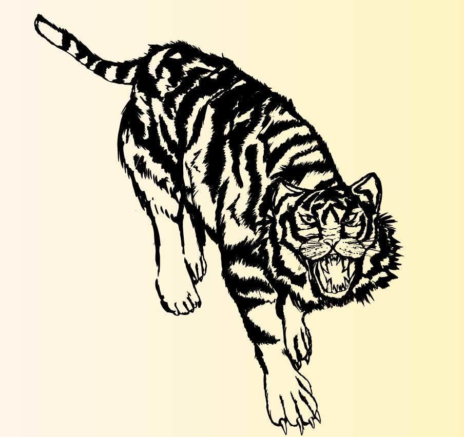虎の墨絵ベクターイラスト