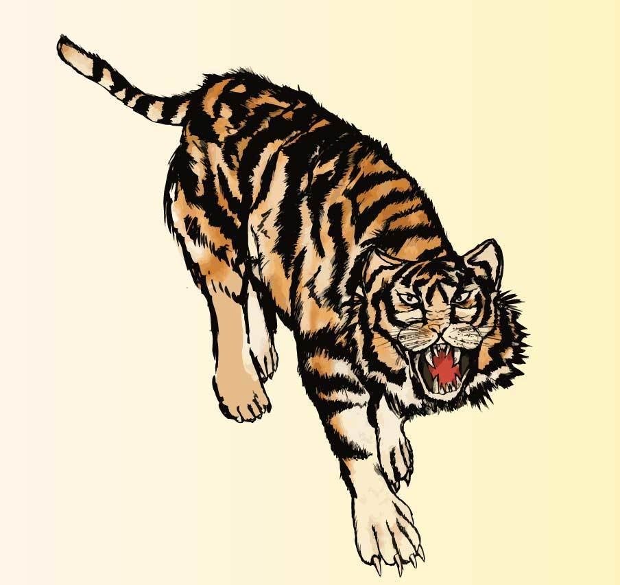 虎の墨絵ベクターイラスト