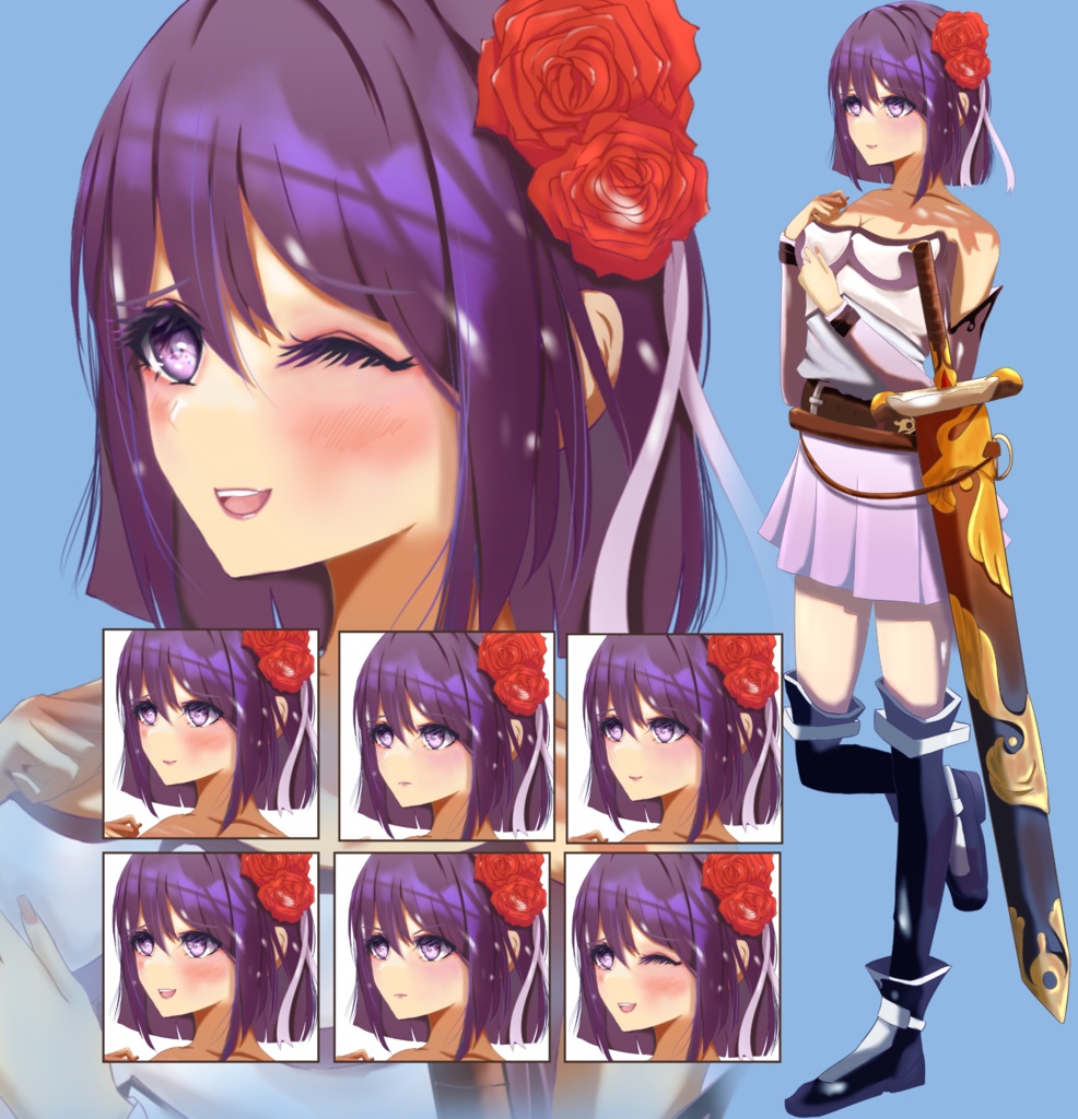 立ち絵素材セット - 女剣士の立ち絵6人vol.1【高解像度png全19枚】/TRPG素材