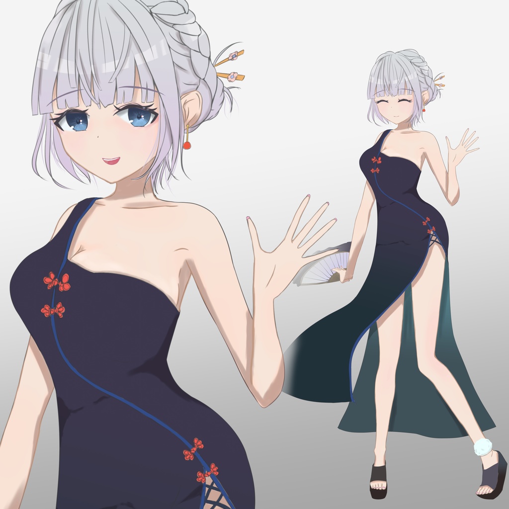 立ち絵素材 - チャイナ服の女の子/銀髪/イメージ差分/TRPG素材【NO140】