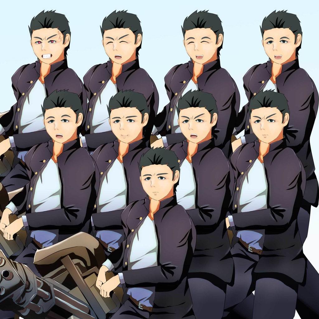 立ち絵素材 - ガトリング砲を持つ学ランマッチョ男/TRPG素材【NO170】