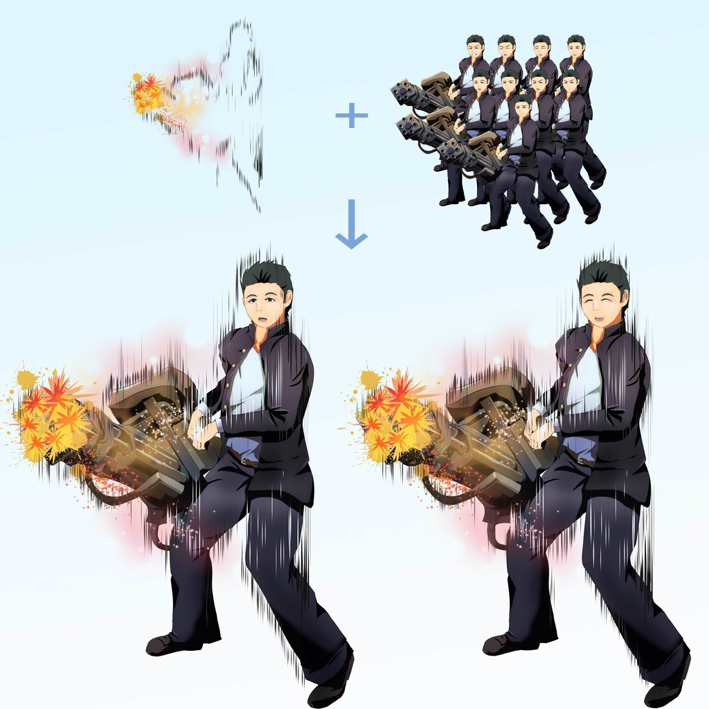 立ち絵素材 - ガトリング砲を持つ学ランマッチョ男/TRPG素材【NO170】