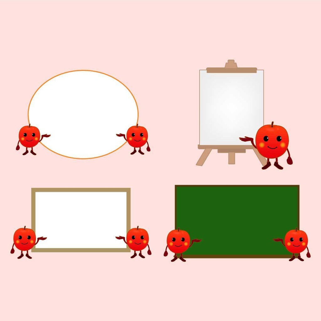 りんごのイラスト - デザインセットフル(キャラと高解像度png +ベクター)