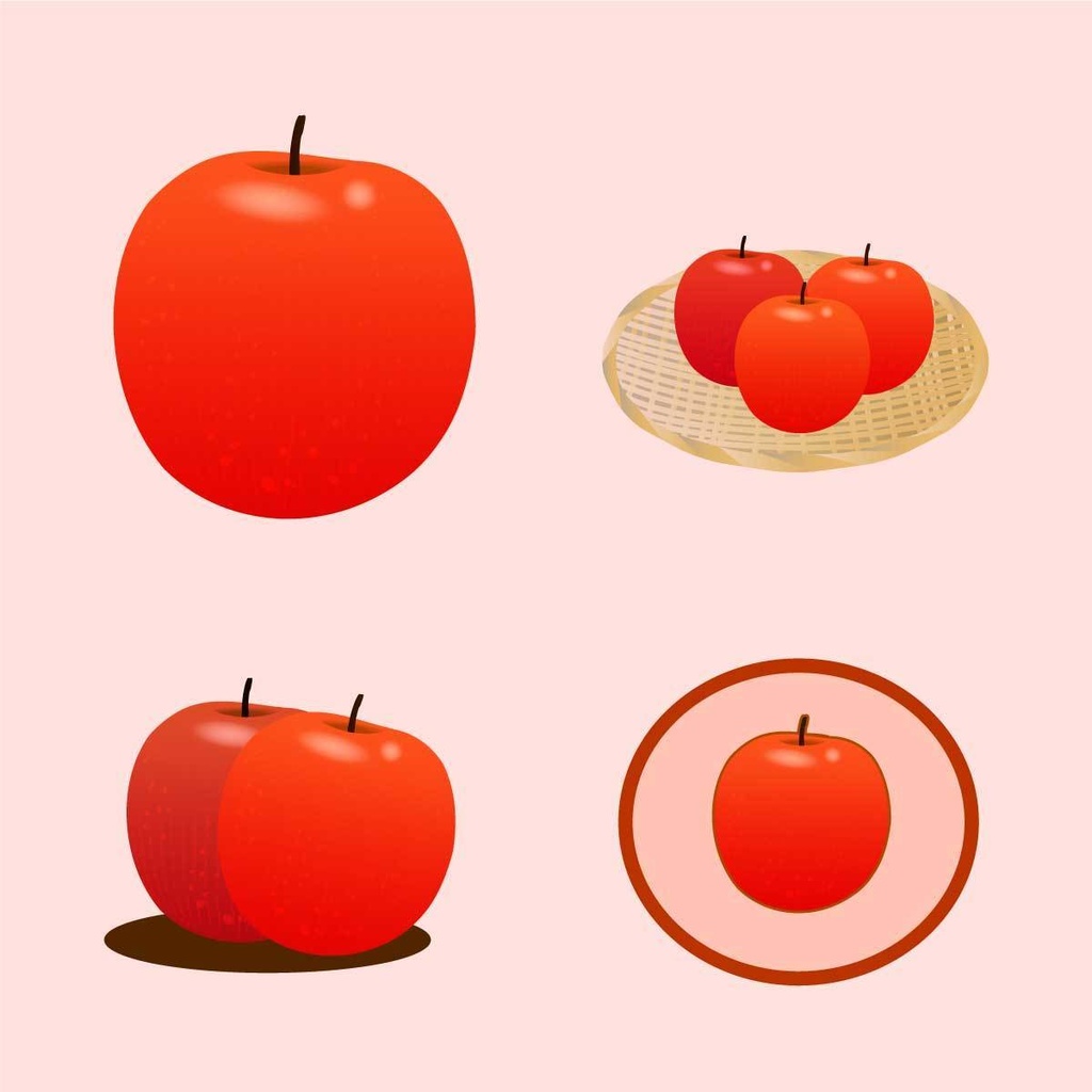 りんごのイラスト - デザインセットフル(キャラと高解像度png +ベクター)