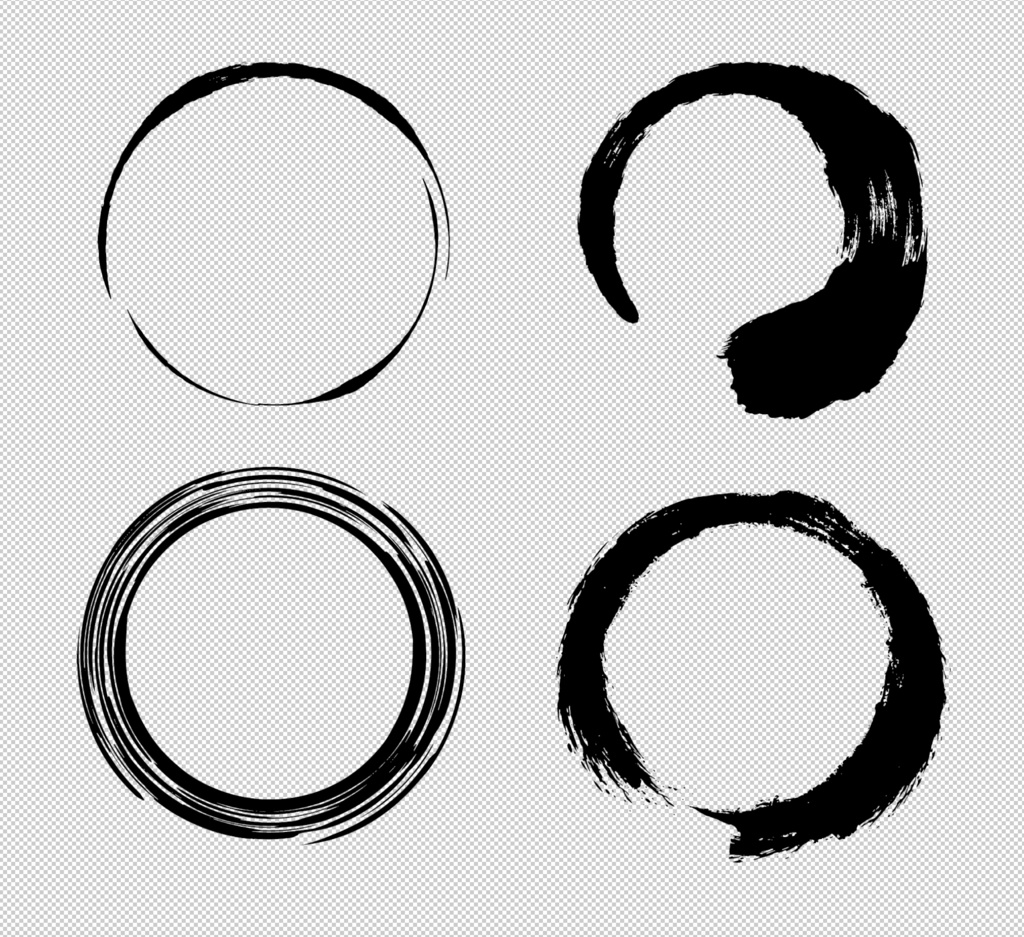墨絵で描いた丸マークpng(背景透過高解像度画像)セット