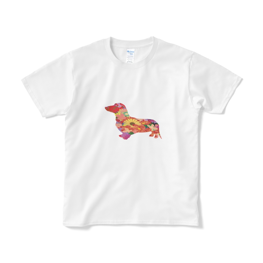 花柄ダックスフンドTシャツ