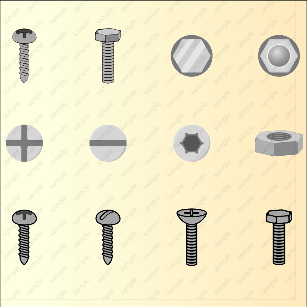ネジ・ボルト・ナット・ワッシャーのベクターor高解像度PNGイラスト素材(30種以上)